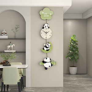 熊猫钟表挂钟客厅时尚装饰创意奶油风时钟餐厅现代简约免打孔挂表