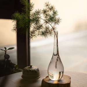 玻璃小口花瓶透明插花水养水培花器一枝花玉净瓶梅瓶侘寂禅意摆件