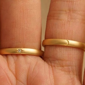 「biuboom」s925纯银日月戒指情侣对戒素圈金色复古尾戒指环礼物