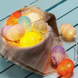 2024新款跨境复活节鸡蛋灯串 泰国棉线球小彩灯 电池款彩色蛋形灯