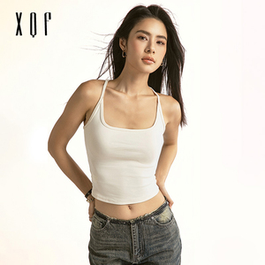 X.Q.F美式复古辣妹吊带背心女夏外穿新款白色美背无袖上衣服打底