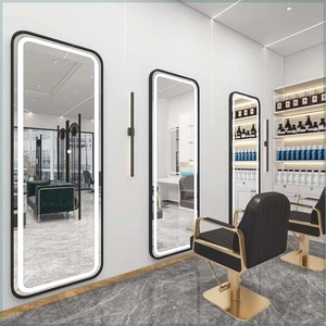 网红理发店镜台发廊专用壁挂式简约美发店落地镜LED烫染镜台触控