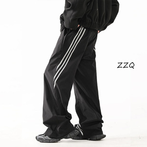 ZZQ 夏季2024新款裤子男潮牌美式条纹宽松百搭长裤直筒休闲运动裤