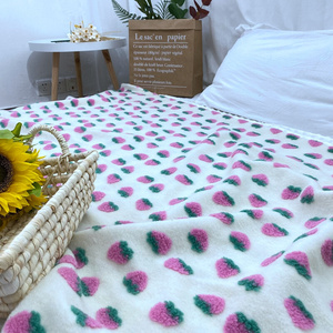 韩国ins立体草莓樱桃毯子轻奢夏季空调小毛毯午睡保暖披肩休闲毯