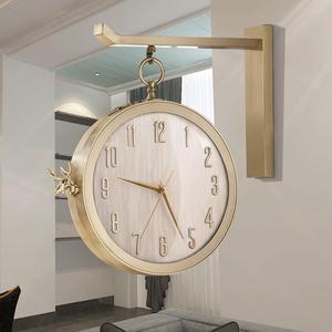现代简约双面挂钟石英钟客厅北欧时尚钟表中式家用创意双面静音钟