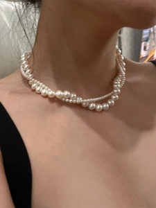 FIXOOFIX双层缠绕珍珠项链颈链女轻奢高级设计感小众锁骨链短款