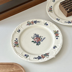 猫迷家 日式复古餐盘北欧风花卉甜品盘ins博主同款陶瓷盘子餐具