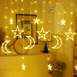月亮星星窗帘灯led小彩灯闪灯串灯满天星新年别墅房间氛围装饰灯
