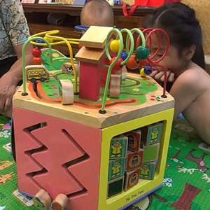 儿童-岁大号木制绕珠玩具串珠早教多功能百宝箱八面体益智玩具