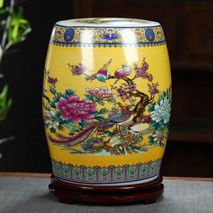 景德镇陶瓷 H2886金色20斤花开富贵凳子米缸