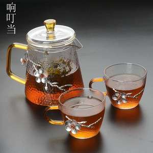 玻璃锤纹泡茶壶带内胆日式小号茶壶家用耐热单壶可加热梅花煮茶壶