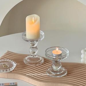 ins欧式罗马柱玻璃烛台餐桌高级感浪漫装饰氛围摆件香薰蜡烛台座