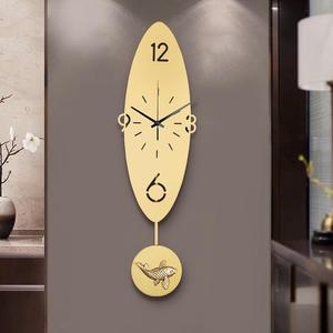 北欧长型钟表挂钟客厅时尚创意简约家用纯铜轻奢时钟艺术个性挂表