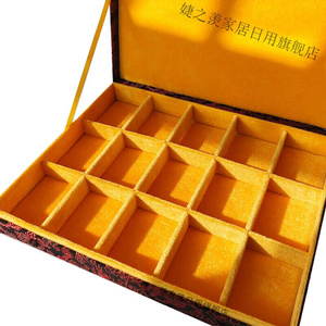 磐洛复古锦盒多格收纳盒文玩玉器手串佛珠展示包装盒子15格红龙布