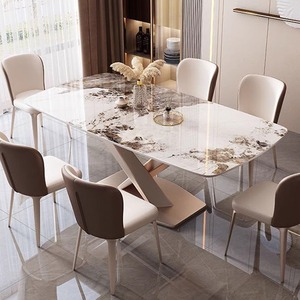 林氏木业意式轻奢岩板餐桌椅组合西餐厅现代简约家用小户型长方形