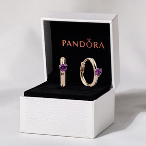 pandora潘多拉官网正品玫瑰金色紫色单石锆石耳环女289304C01