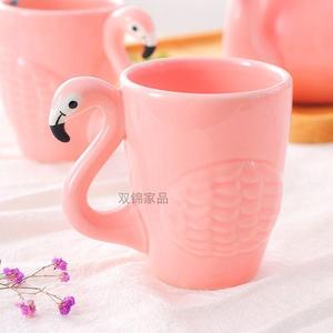 ins粉红火烈鸟造型陶瓷马克杯立体茶壶茶杯创意水杯冷水壶咖啡杯