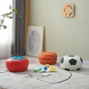 皮凳子圆凳卡通足球篮球柿子小皮墩幼儿园实木客厅家用矮凳换鞋凳