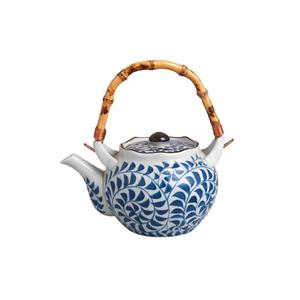 虎山窑日式手绘提梁壶釉下彩复古陶瓷茶壶壶盖带滤网功夫茶具套组