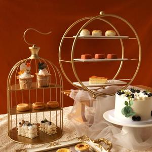 欧式金色婚礼甜品摆件下午茶点心架鸟笼金属收纳展示架蛋糕托盘