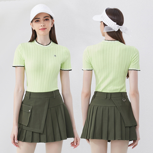 夏季高尔夫针织短袖女裙子套装女韩版修身golf网球上衣女百褶裙女