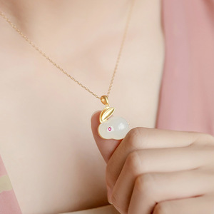 网红Hetian Jade Rabbit Necklace Simple Fashion Year of Life