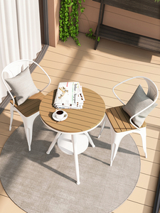 小户型阳台桌子别墅花园室外餐桌椅组合铁艺可升降户外塑木小圆桌