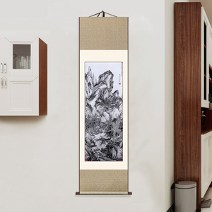 唐寅山中归隐图中式挂画卷轴画杭州丝绸织锦梭织工艺画卧室壁画