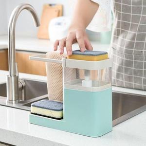 日本洗洁精按压出液收纳盒厨房水槽洗碗液按压器百洁布分装皂液瓶