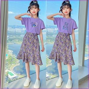 韩系儿童套装女童洋气时髦女孩碎花半身裙两件套夏天纯棉衣服薄款