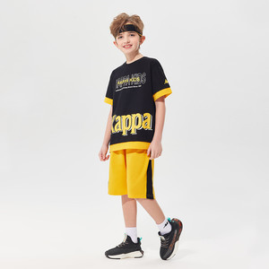 kappa卡帕童装男童篮球服装2024夏季T恤短裤纯棉运动套装中大童