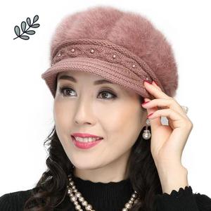 帽子女秋冬季韩版兔毛帽百搭洋气鸭舌帽保暖针织毛线帽加绒时尚帽