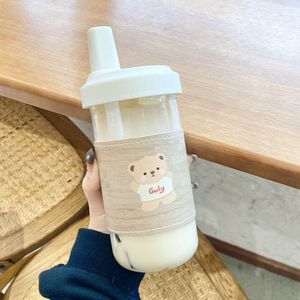 日式高颜值珍珠奶茶塑料杯带粗吸管果汁杯外带潮流饮料杯网红水杯