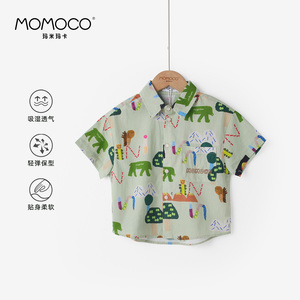 MOMOCO/玛米玛卡2024夏季新款儿童男童时尚简约卡通动物衬衫舒适