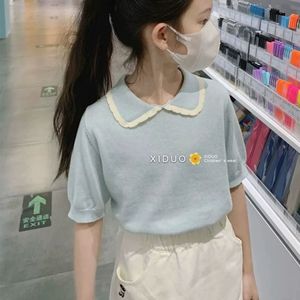 品巴拉巴拉韩系女童法式针织短袖T恤针织衫毛衣女童春夏装娃娃领