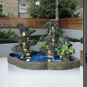 大型庭院装饰假山流水喷泉水系景观花园院内鱼池阳台户外鱼缸造景