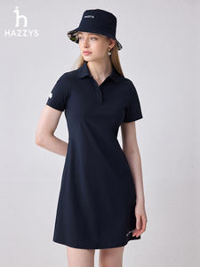 【商场同款】Hazzys哈吉斯2024夏季新品素色合身短袖针织连衣裙女