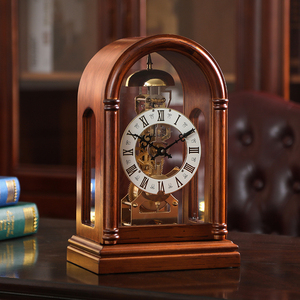 复古实木机械座钟中式客厅家用桌面时钟钟表摆件老式台式摆钟坐钟