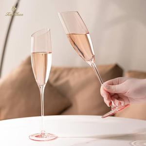 轻奢粉色火焰鸟红酒杯香槟杯套装 ins水晶手工高脚杯一对家用礼物