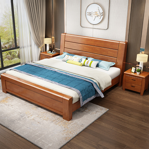 顾家家居新中式实木床1.8米大床1.5M双人床简约经济型现代家具主