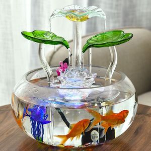 小型客厅玻璃usb鱼缸装饰品招财桌面创意结婚礼物循环流水摆件
