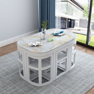 餐桌椅组合家用圆桌现代简约小户型实木仿大理石餐桌网红饭桌