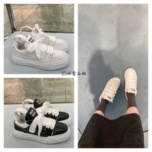 代购MiuMiu/缪缪 24新款字母logo厚底拼色系带运动休闲小白鞋板鞋