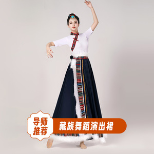 新款藏族舞蹈演出服装女少数民族藏服群藏舞服饰训练功半身大摆裙
