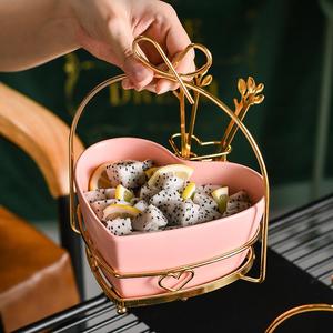 水果碗带叉子可爱心形创意陶瓷沙拉碗家用客厅粉色轻奢小糖果盘