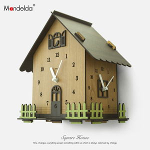 Mandelda欧式双面挂钟现代三面时钟田园静音木质石英钟表壁钟创意