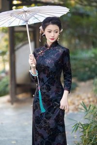 【春花】中国风旗袍气质优雅日常简约长袖国风复古修身显瘦加厚旗