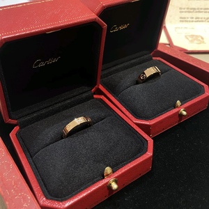 Cartier/卡地亚18K玫瑰金 LOVE戒指 窄版带钻对戒宽版无钻男女婚
