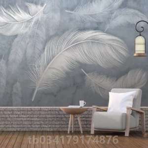 灰色立体卧室布背景墙客厅装饰简约店铺电视墙纸现代羽毛壁纸壁画