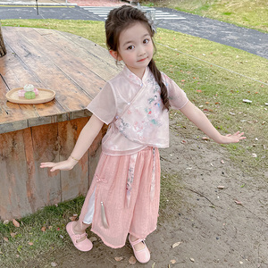新中式女童旗袍套装夏季儿童古风汉服女孩民国风古装唐装裤子夏装